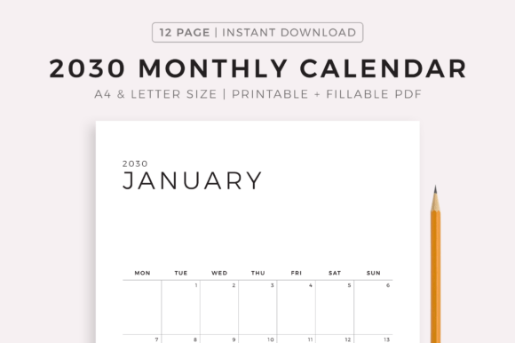Download 2030 Monthly Calendar, Printable - 2030 monthly calendar Collection