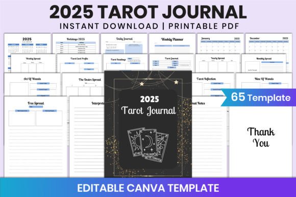 Download Editable 2025 Tarot Journal for Canva - 2025 tarot journal Collection