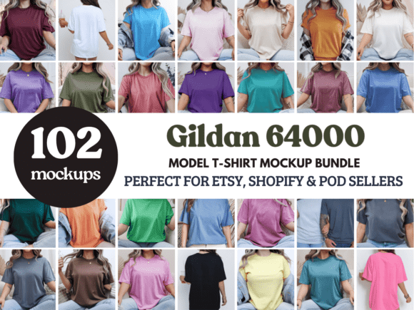 Download Gildan 64000 Model T-Shirt Mockup Bundle - Mockup bundle Collection