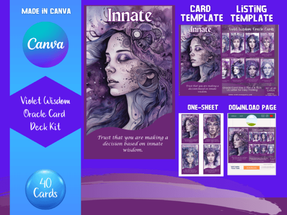 Download Purple Wisdom Oracle Card Canva Template - Wisdom oracle Collection