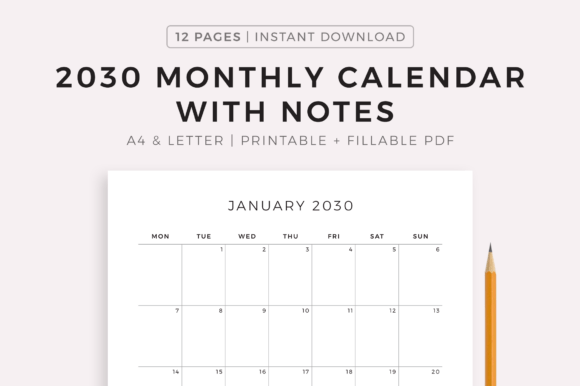 Download 2030 Monthly Calendar with Notes - 2030 monthly calendar Collection