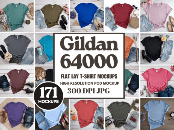 Download Gildan 64000 Flat Lay Mockup Bundle - Mockup bundle Collection