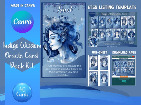 Download Indigo Wisdom Oracle Card Canva Template - Wisdom oracle Collection