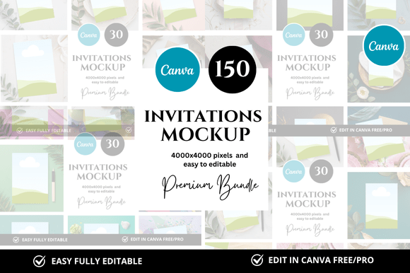 Download 150 Invitation Canva Mockup Bundle - Mockup bundle Collection
