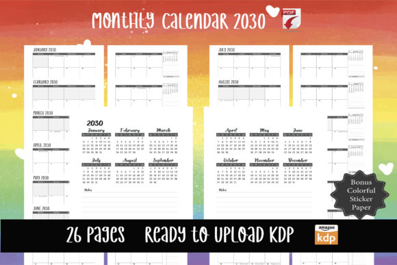 Download Monthly Calendar 2030 at a Glance PDF - Premium Resources