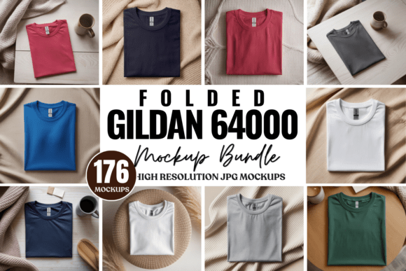 Download Gildan 64000 Folded Tshirt Mockup Bundle - Mockup bundle Collection