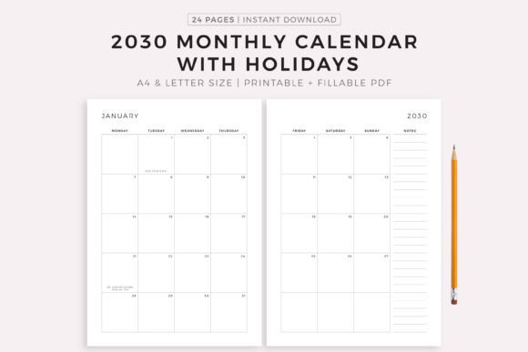 Download 2030 Monthly Calendar with Holidays - 2030 monthly calendar Collection