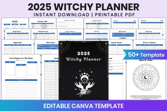 Download Editable 2025 Witchy Planner for Canva - Premium Bundle